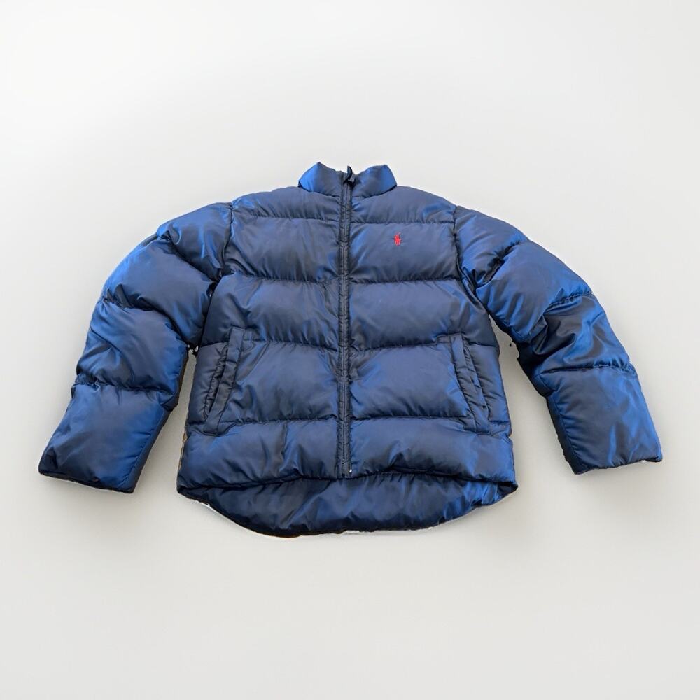 Vintage Polo Ralph Lauren Youth Navy Blue Puffer Down Full Zip Jacket M 12/14